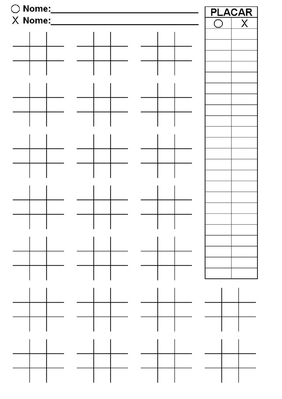 Layout do jogo da velha adaptado para a gincana.