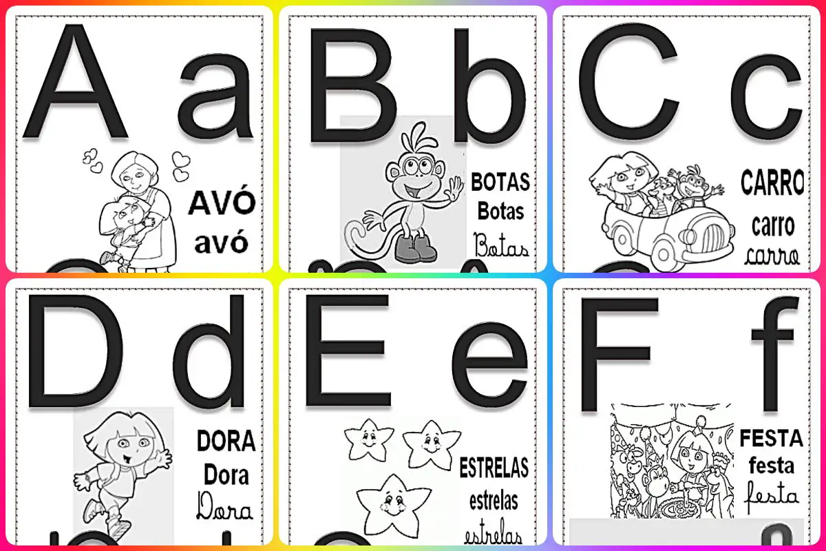 atividades Alfabeto ilustrado Dora para colorir e imprimir