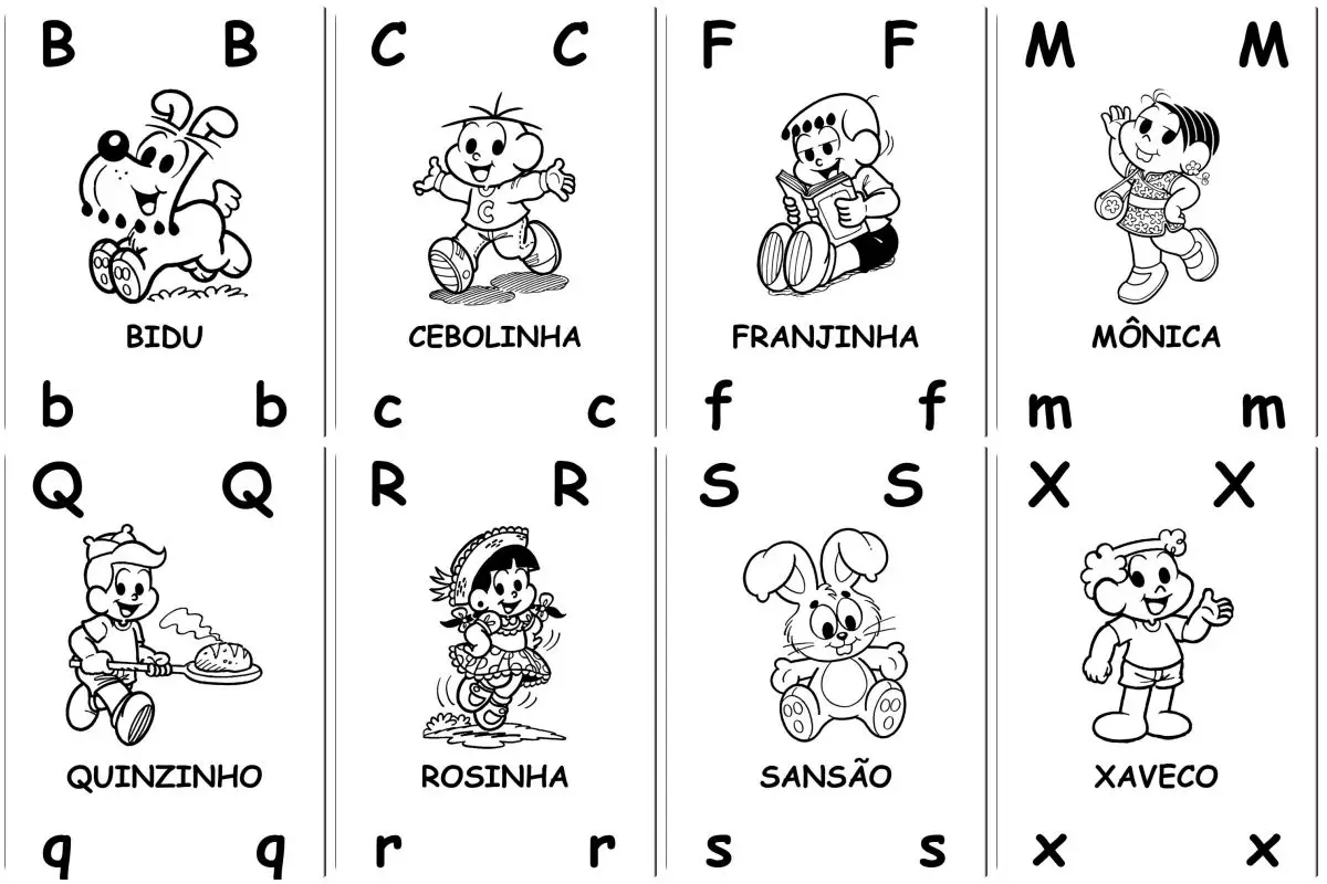 atividades Alfabeto ilustrado Turma da Mônica para imprimir