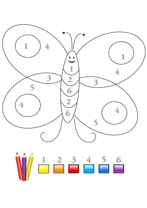 colorir com numero borboleta
