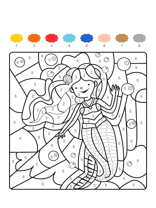 colorir com numeros sereia