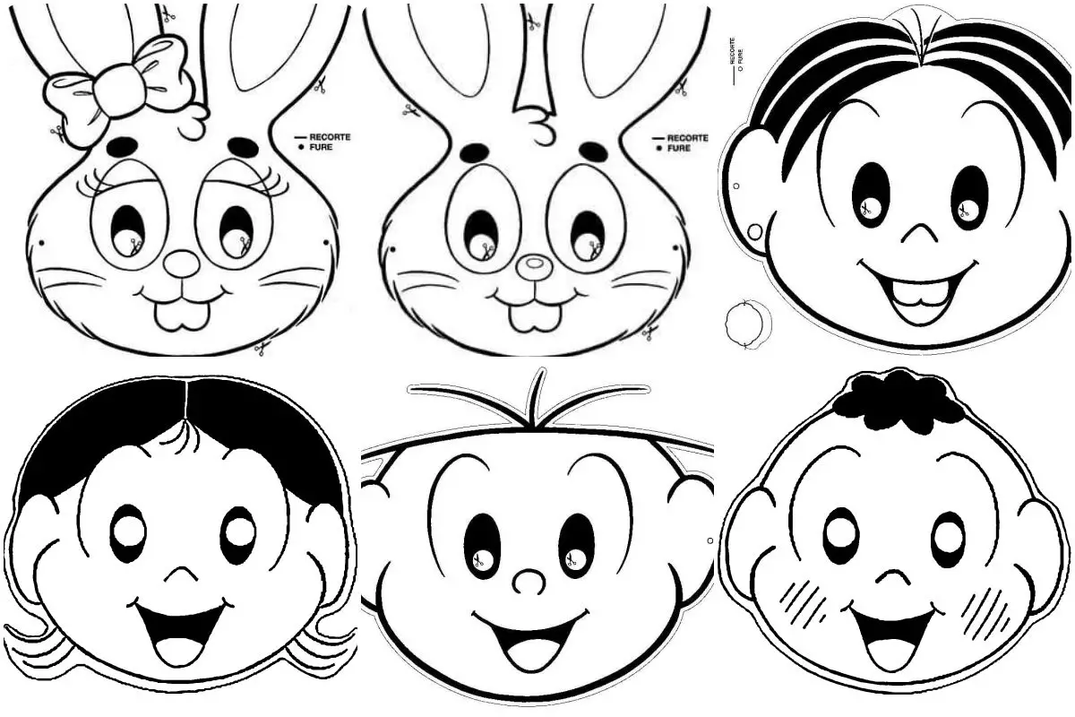 desenhos Máscaras Turma da Mônica para imprimir e colorir