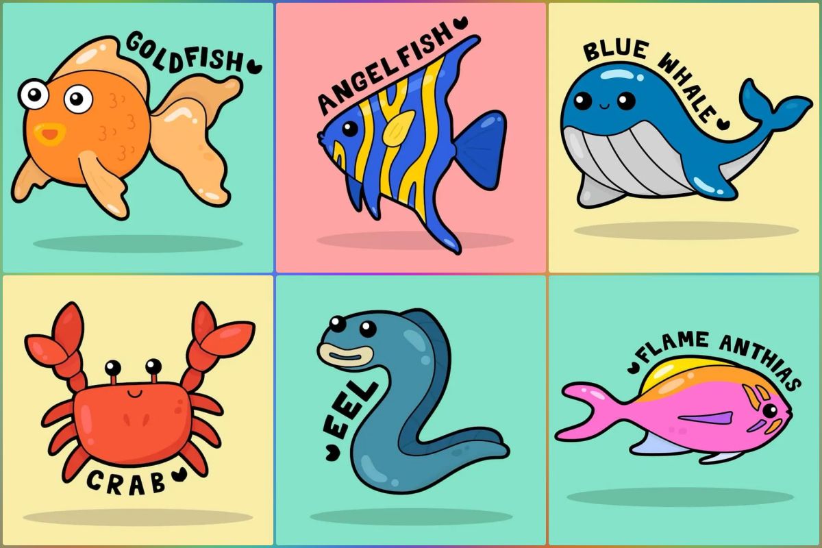 Jogo da memória com animais marinhos para colorir