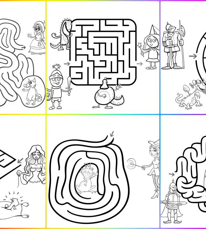 labirinto de conto de fadas para crianças com personagens de