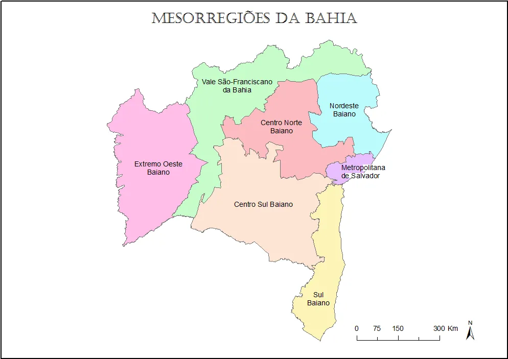 Mapa da Bahia e Mesorregiões para imprimir