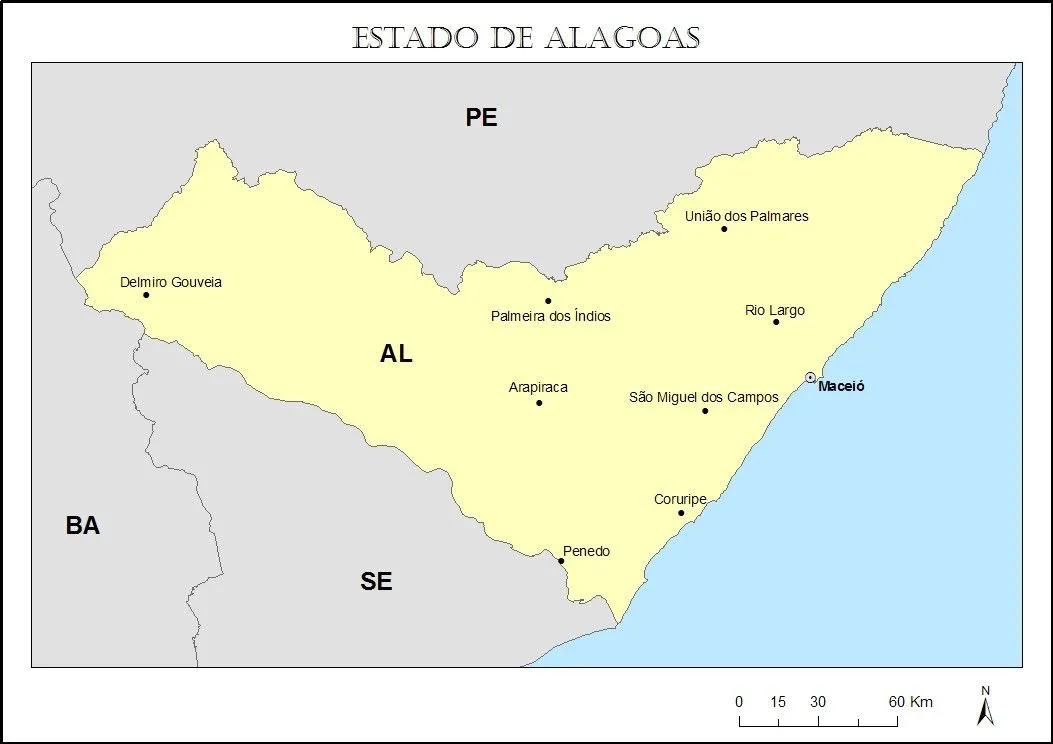Mapa de Alagoas para imprimir