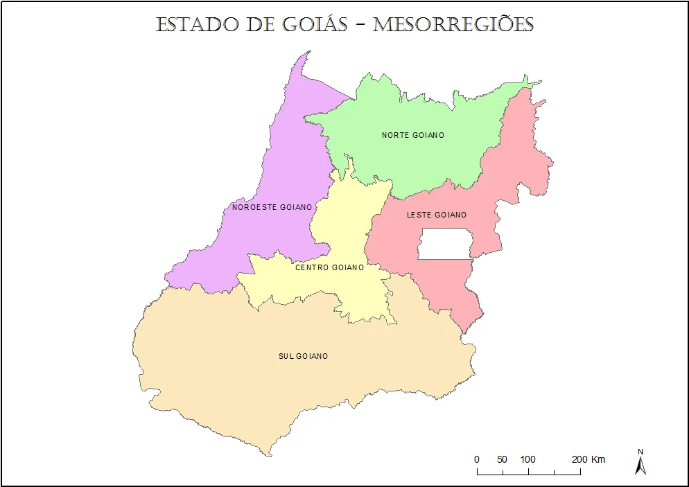 Mapa de Goiás e Mesorregiões para imprimir