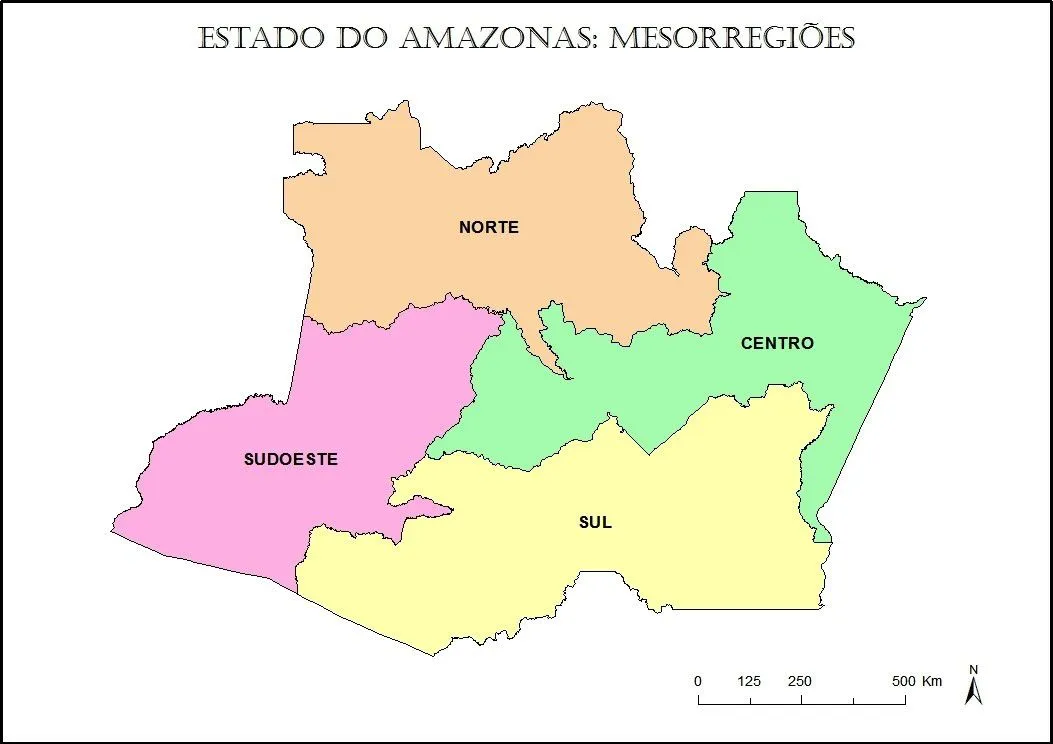 Mapa de Mesorregiões do Amazonas para imprimir