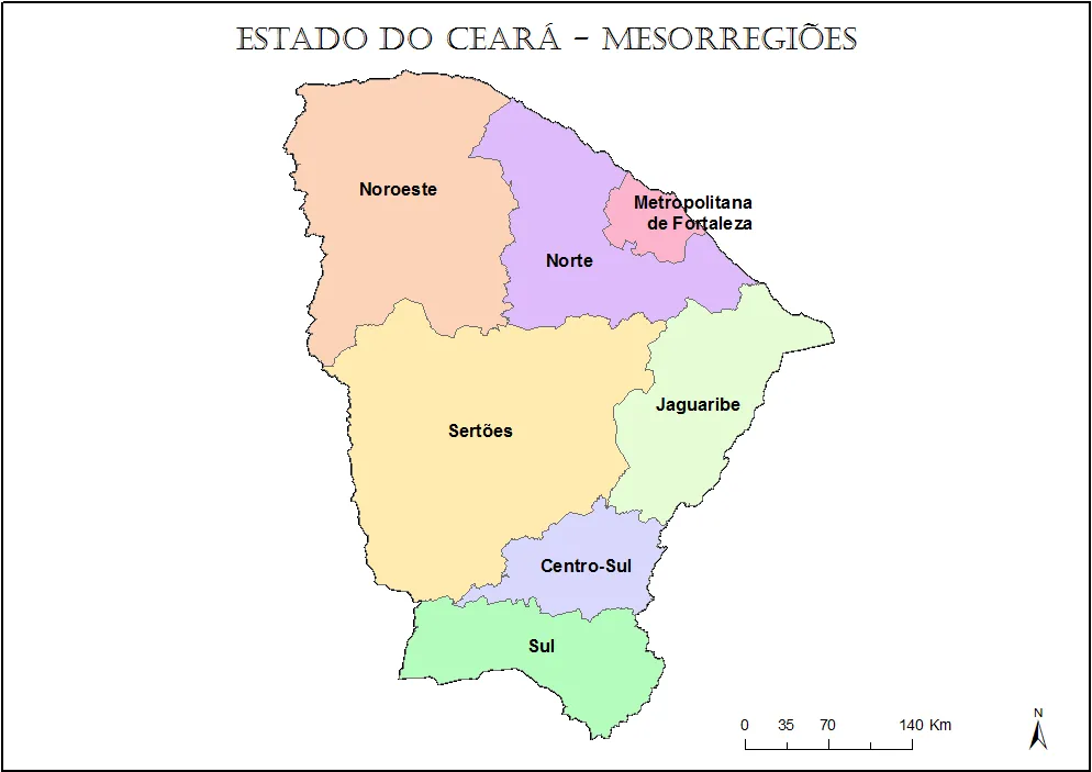 Mapa de mesorregiões do Ceará para imprimir