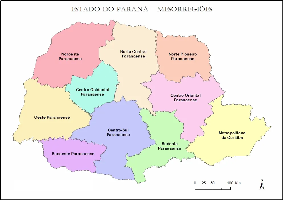 Mapa do Paraná – Mesorregiões