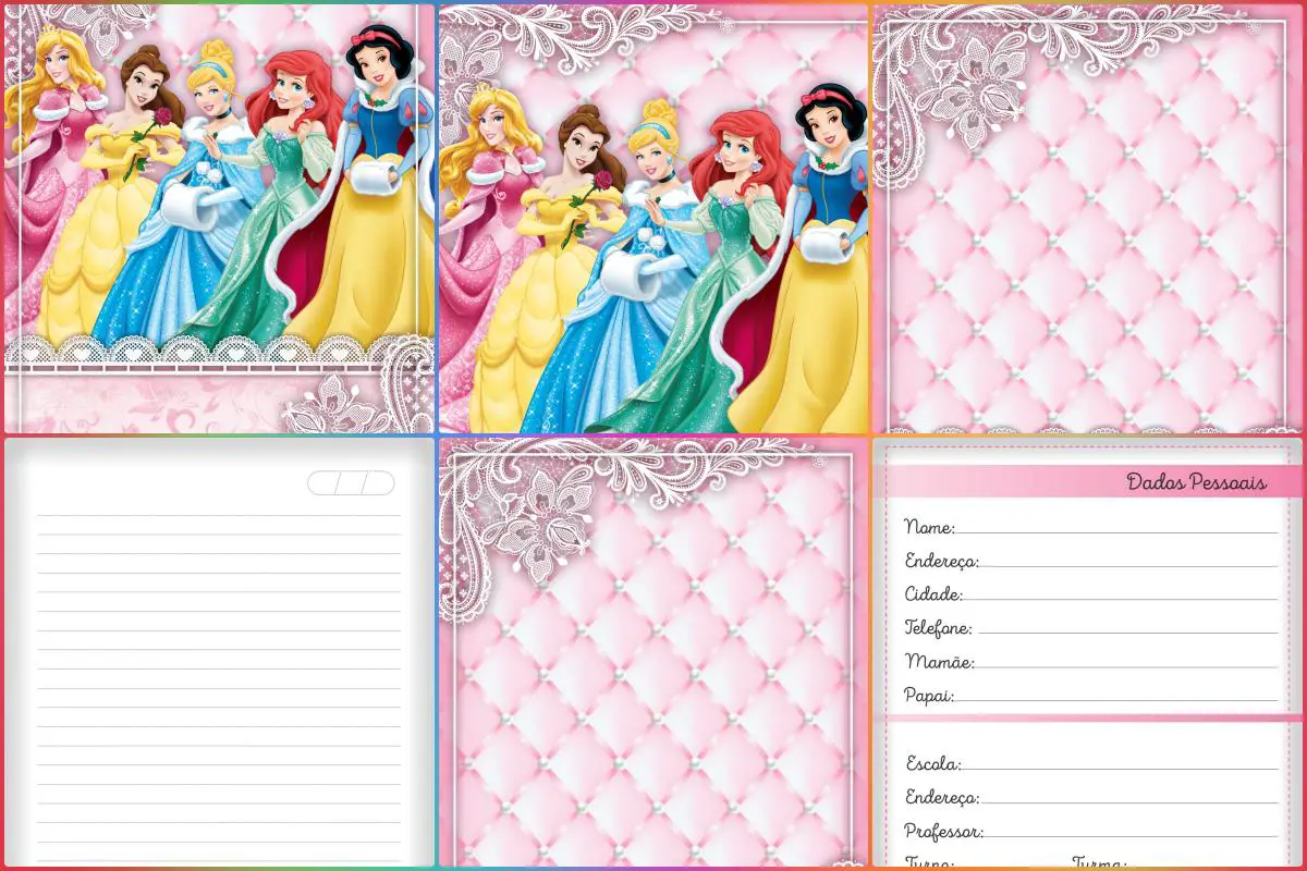 etiquetas Capa caderno Princesas para imprimir