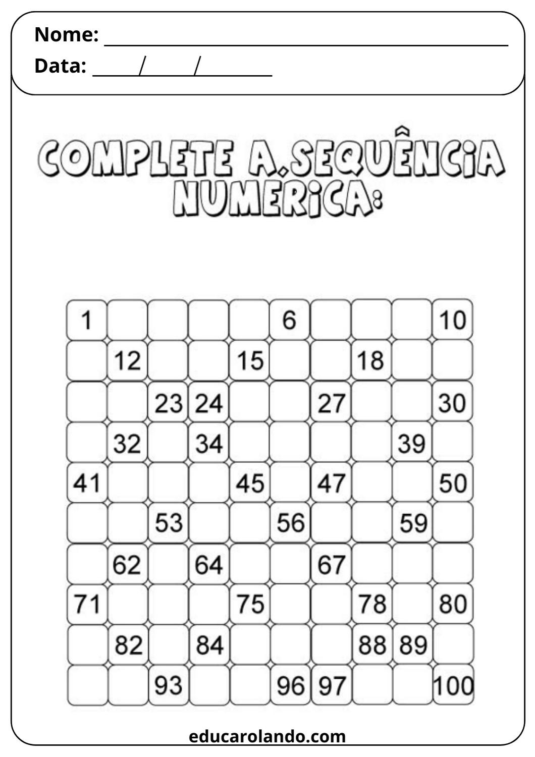 Complete a sequência numérica (2)