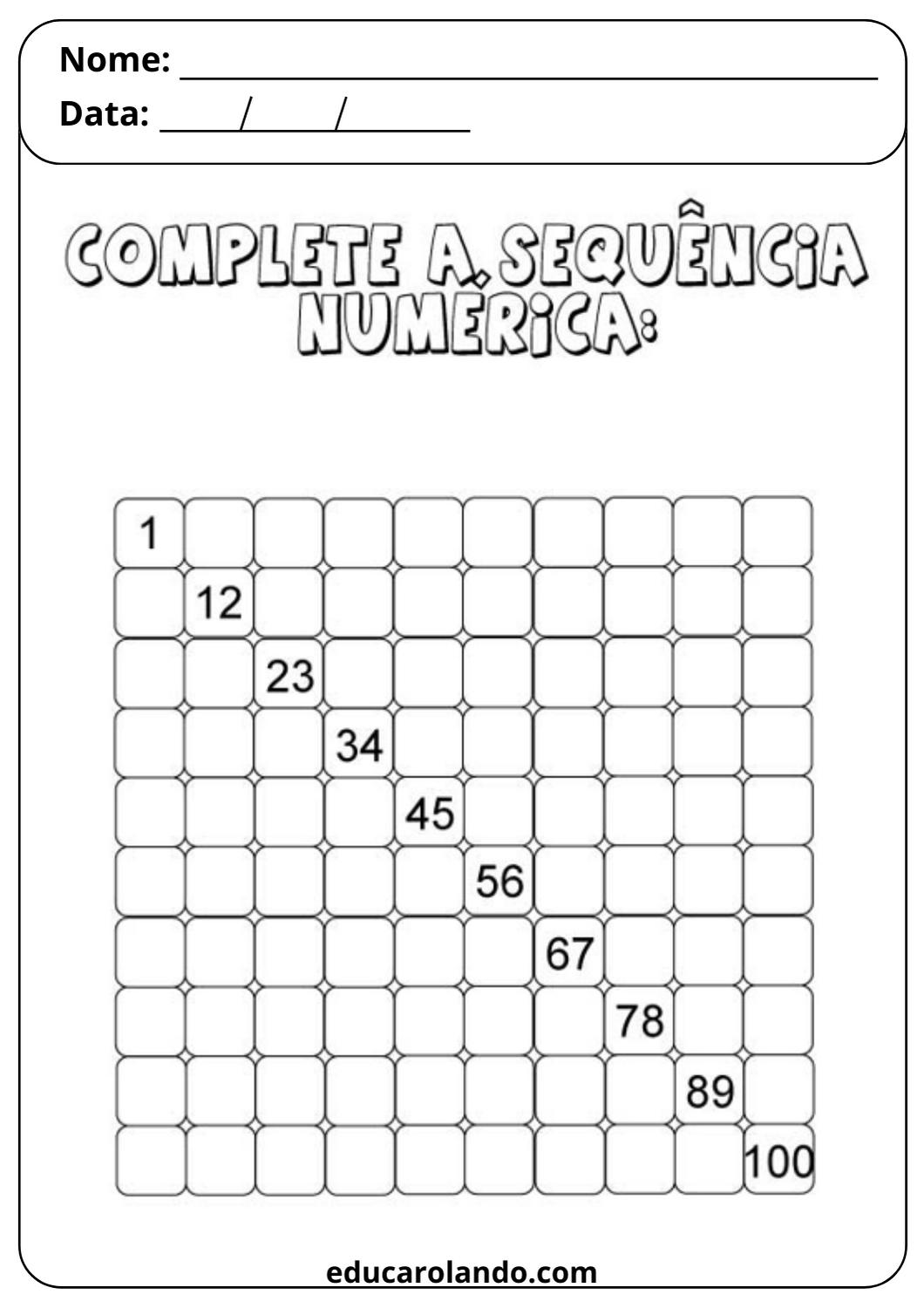 Complete a sequência numérica (3)