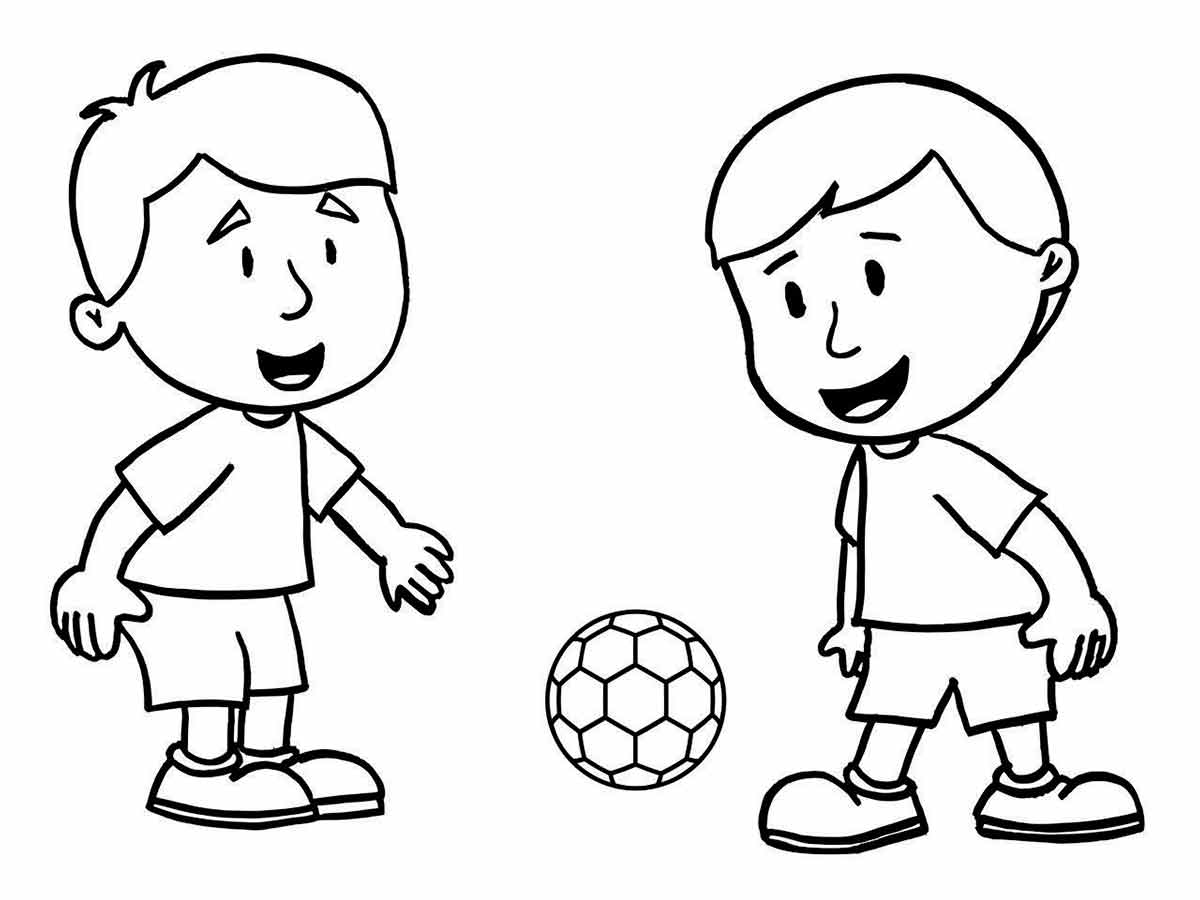 desenho 2 meninos jogando futebol para colorir