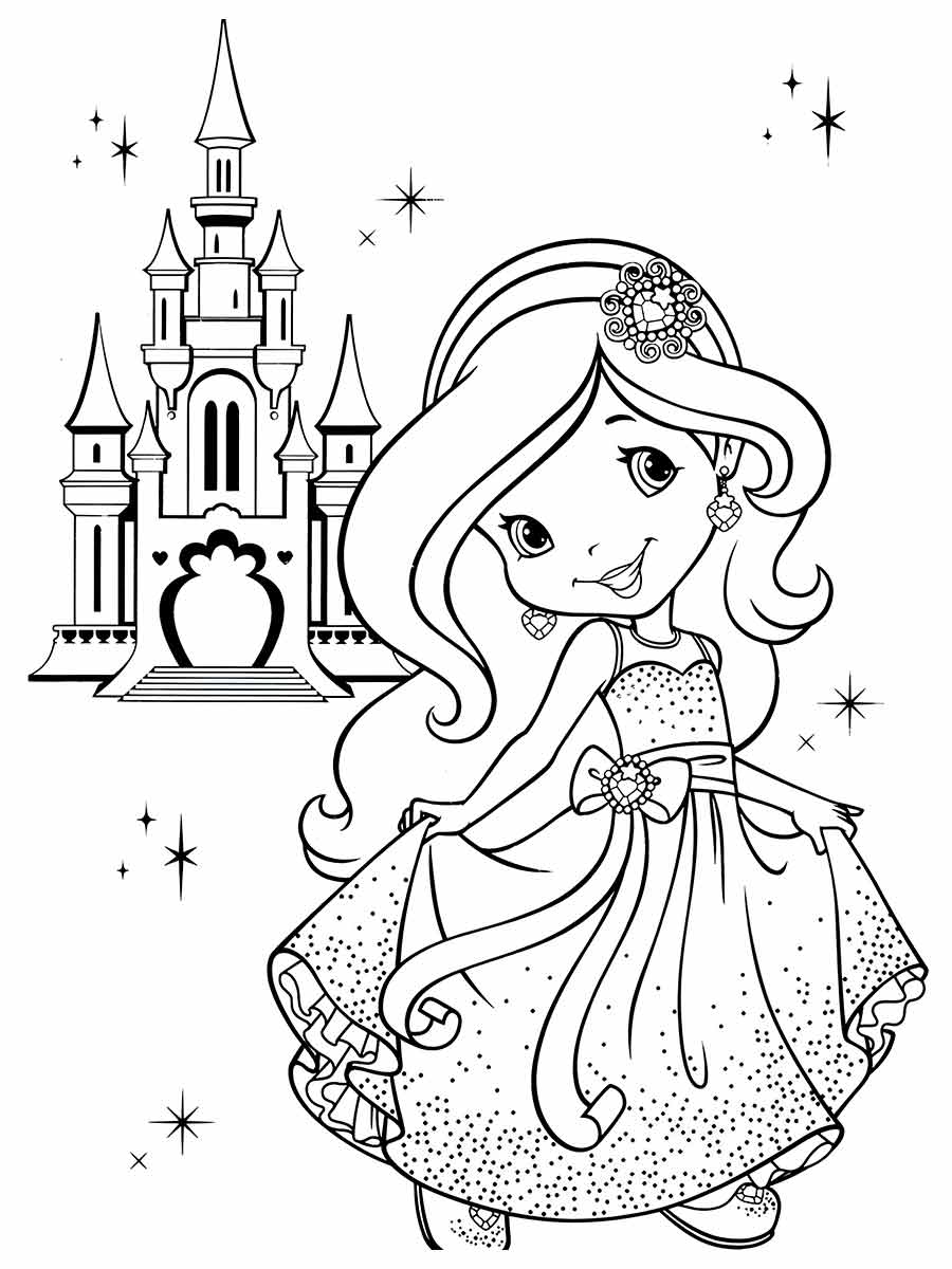 desenho infantil para colorir menina castelo