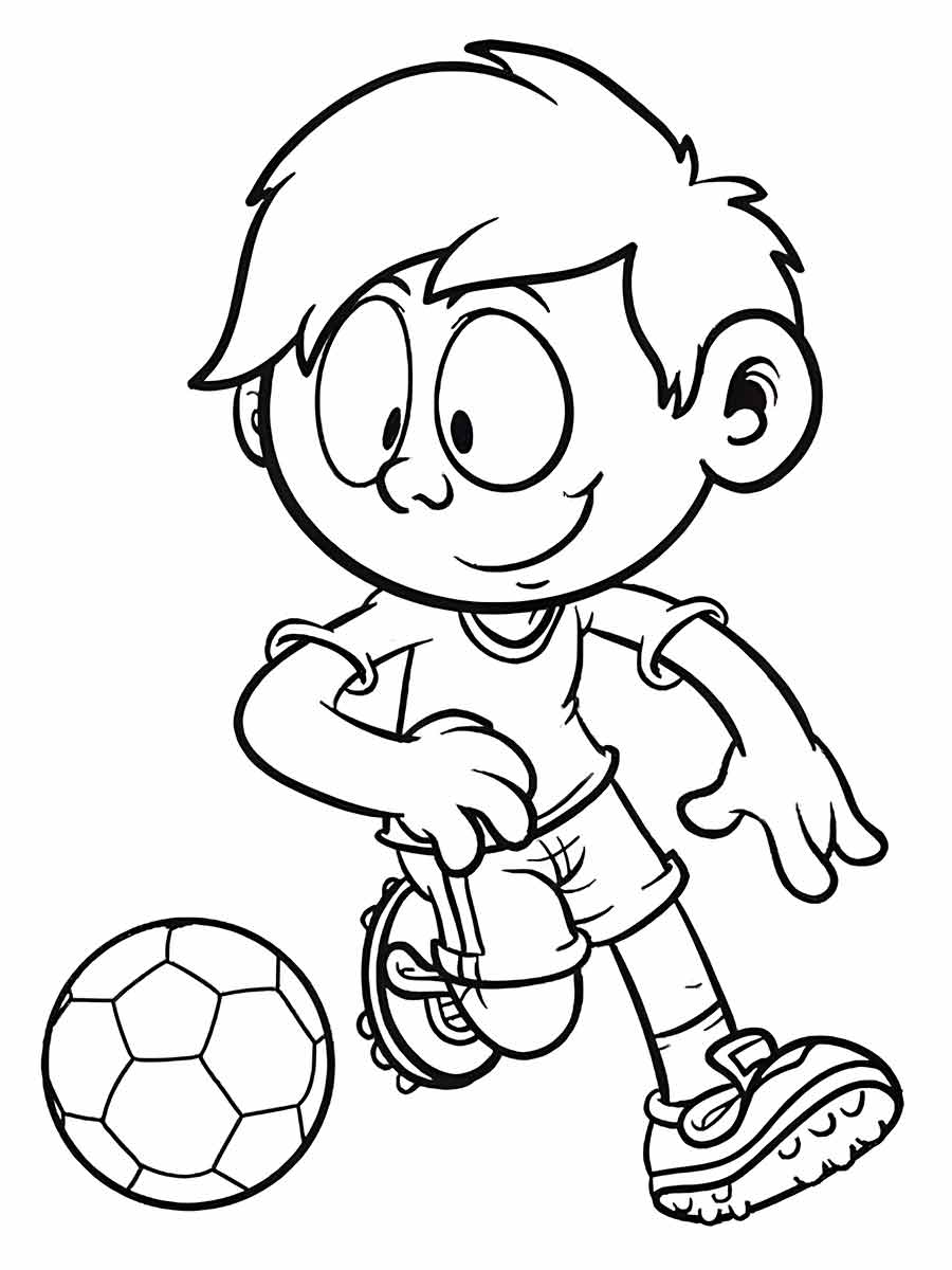 desenho menino chutando bola para colorir