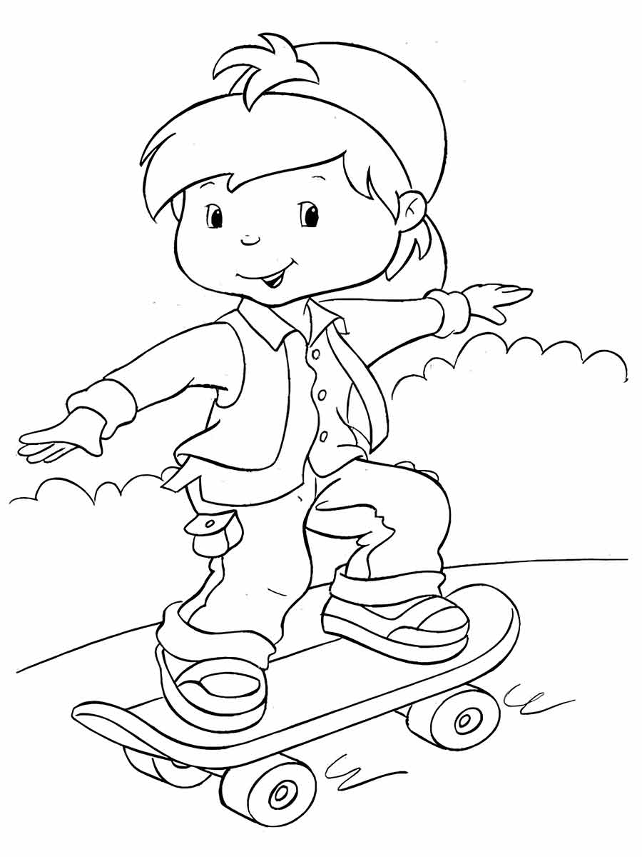 desenho menino de correndo de skate para colorir