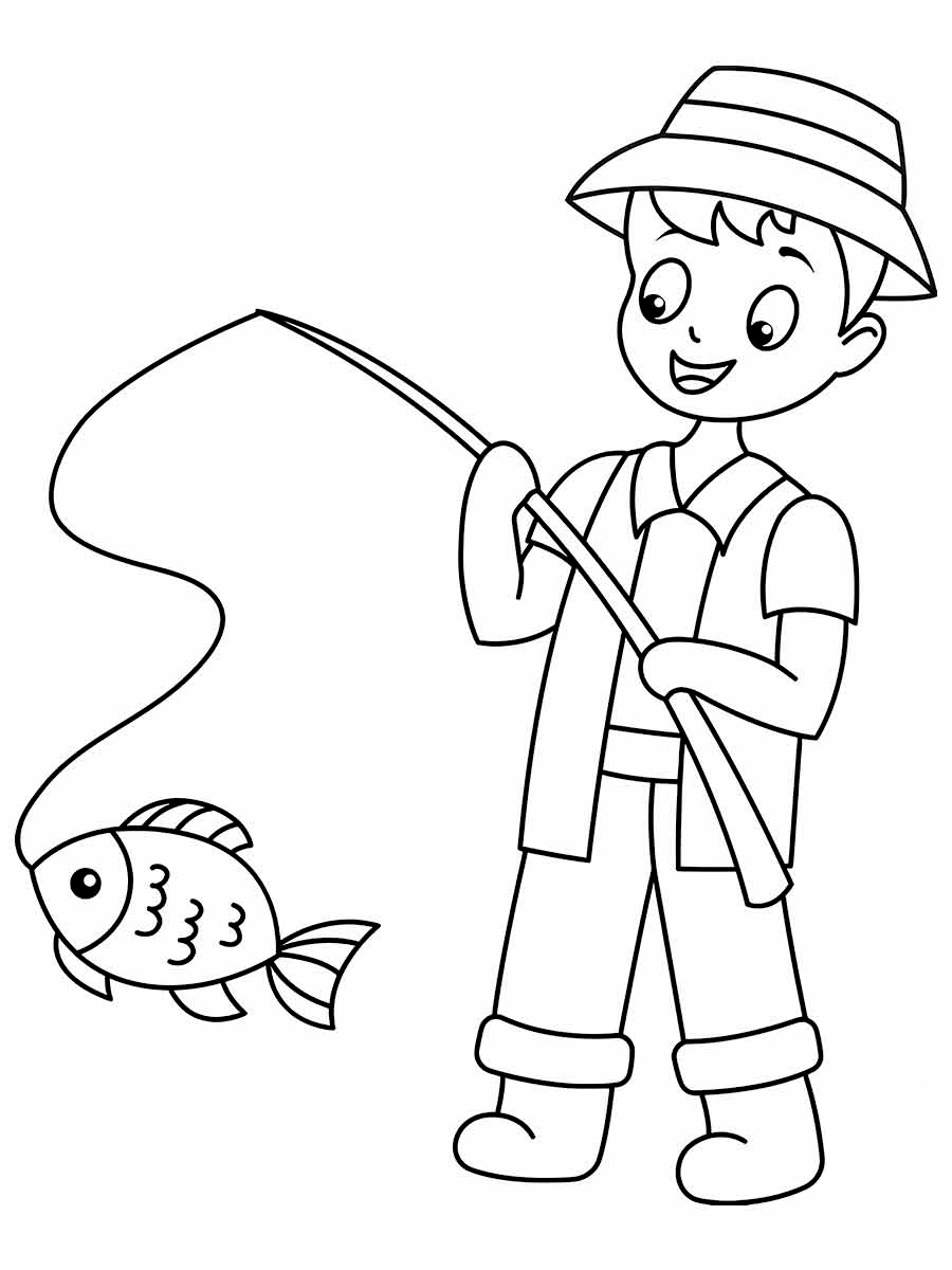 desenho menino pescando peixe para colorir