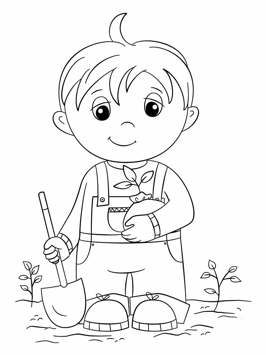 desenho menino plantando para colorir