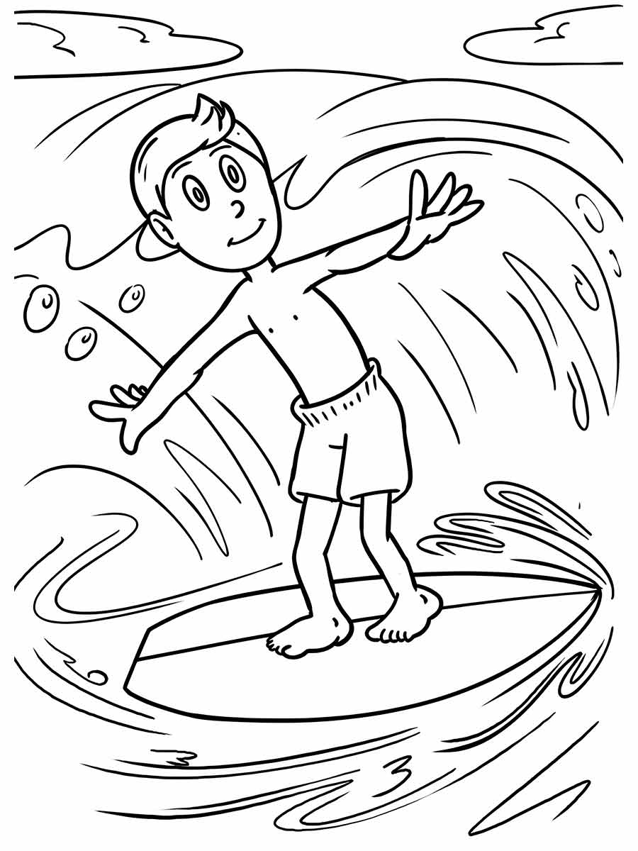 desenho menino surfando para colorir