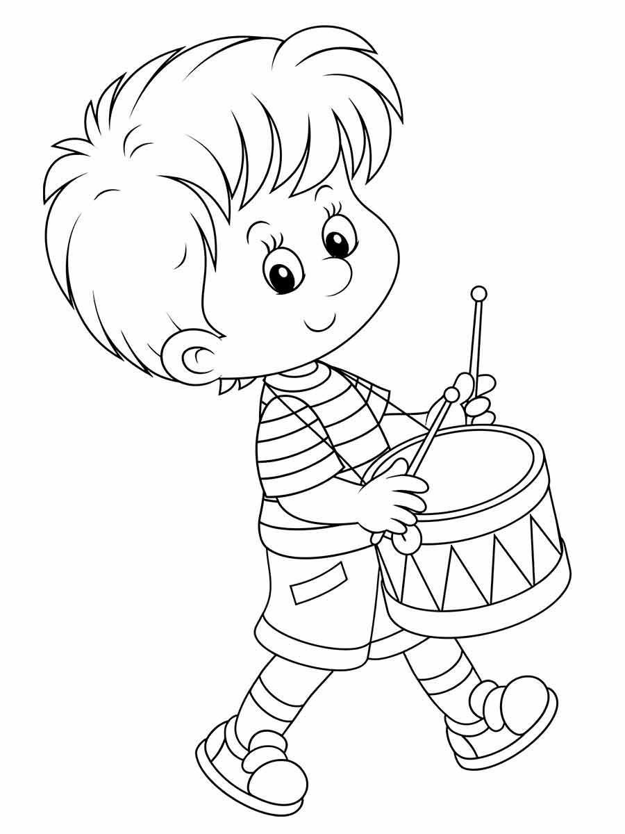 desenho menino tocando bateria para colorir