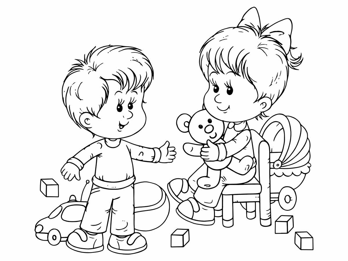 desenho meninos com brinquedos para colorir