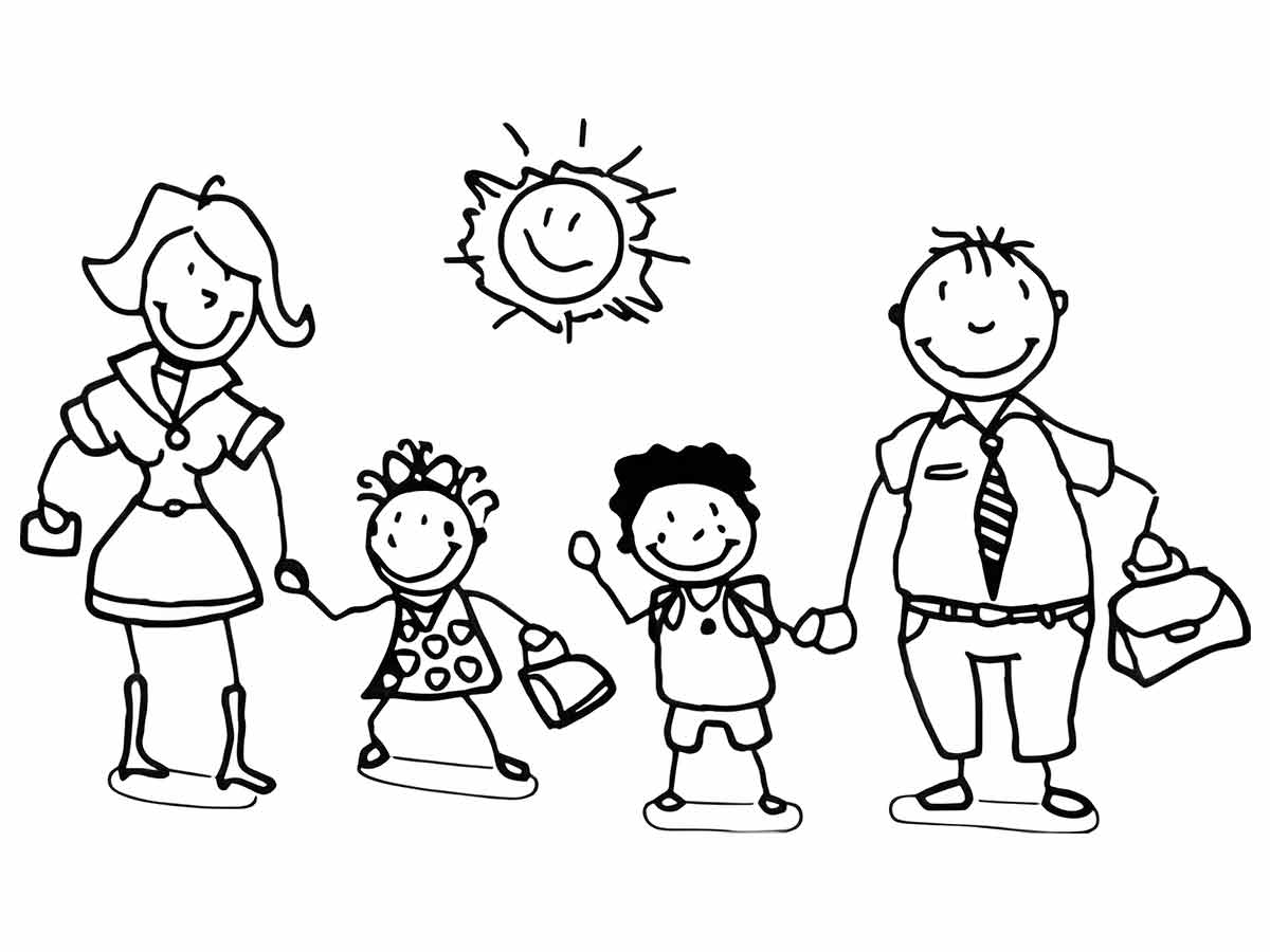 desenho meninos com familia para colorir