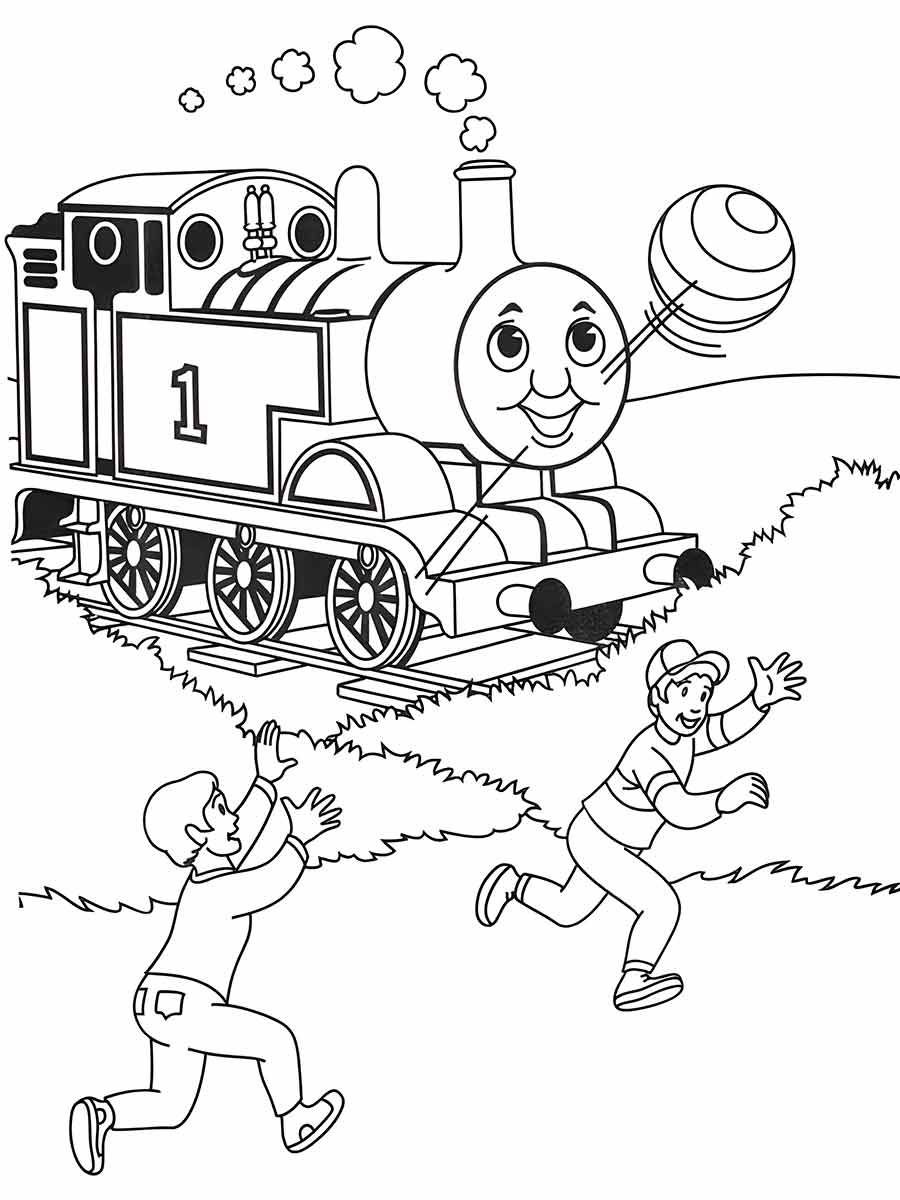 desenho meninos de frente ao trem para colorir