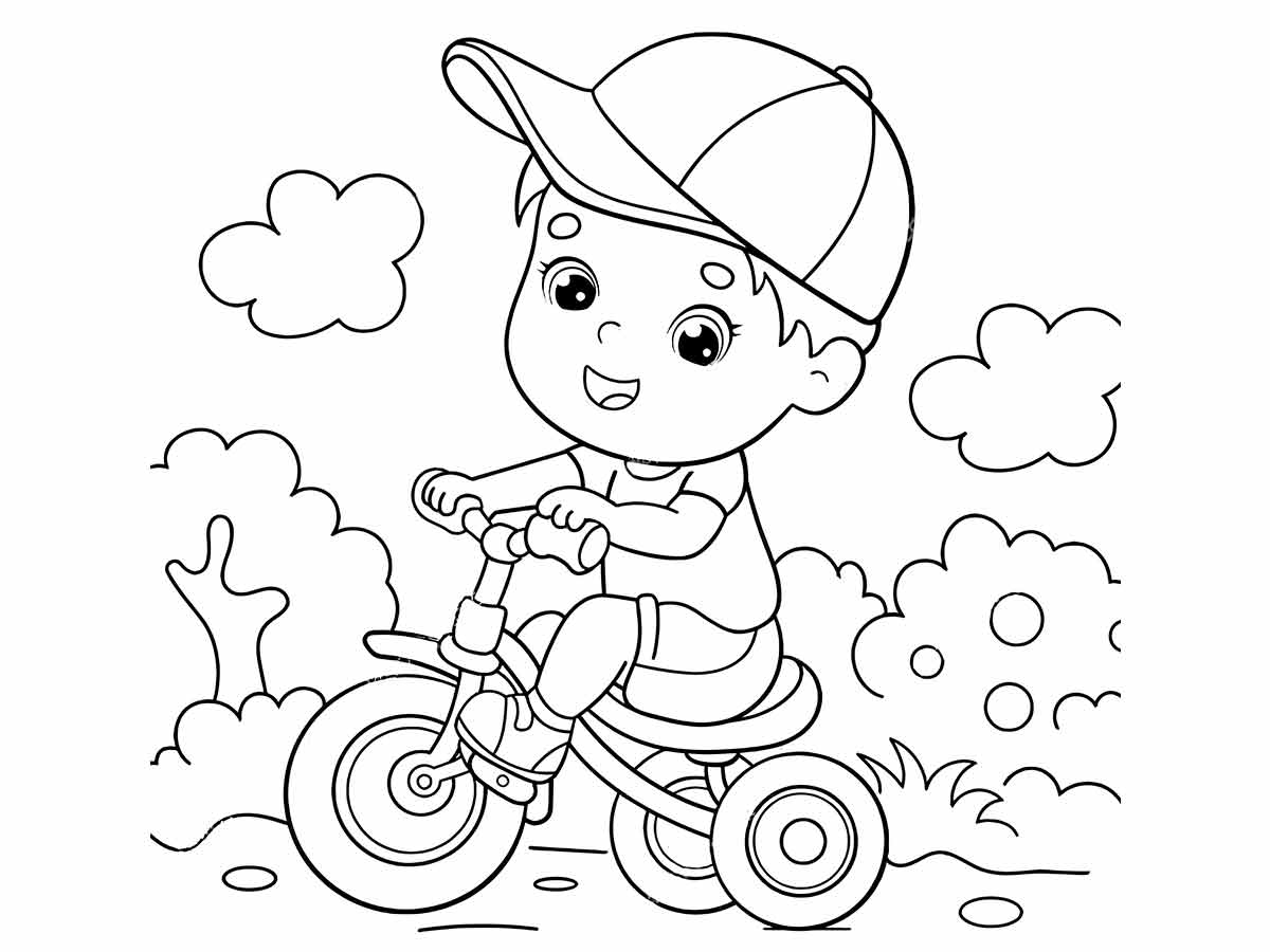 desenho meninos de velocipede para colorir