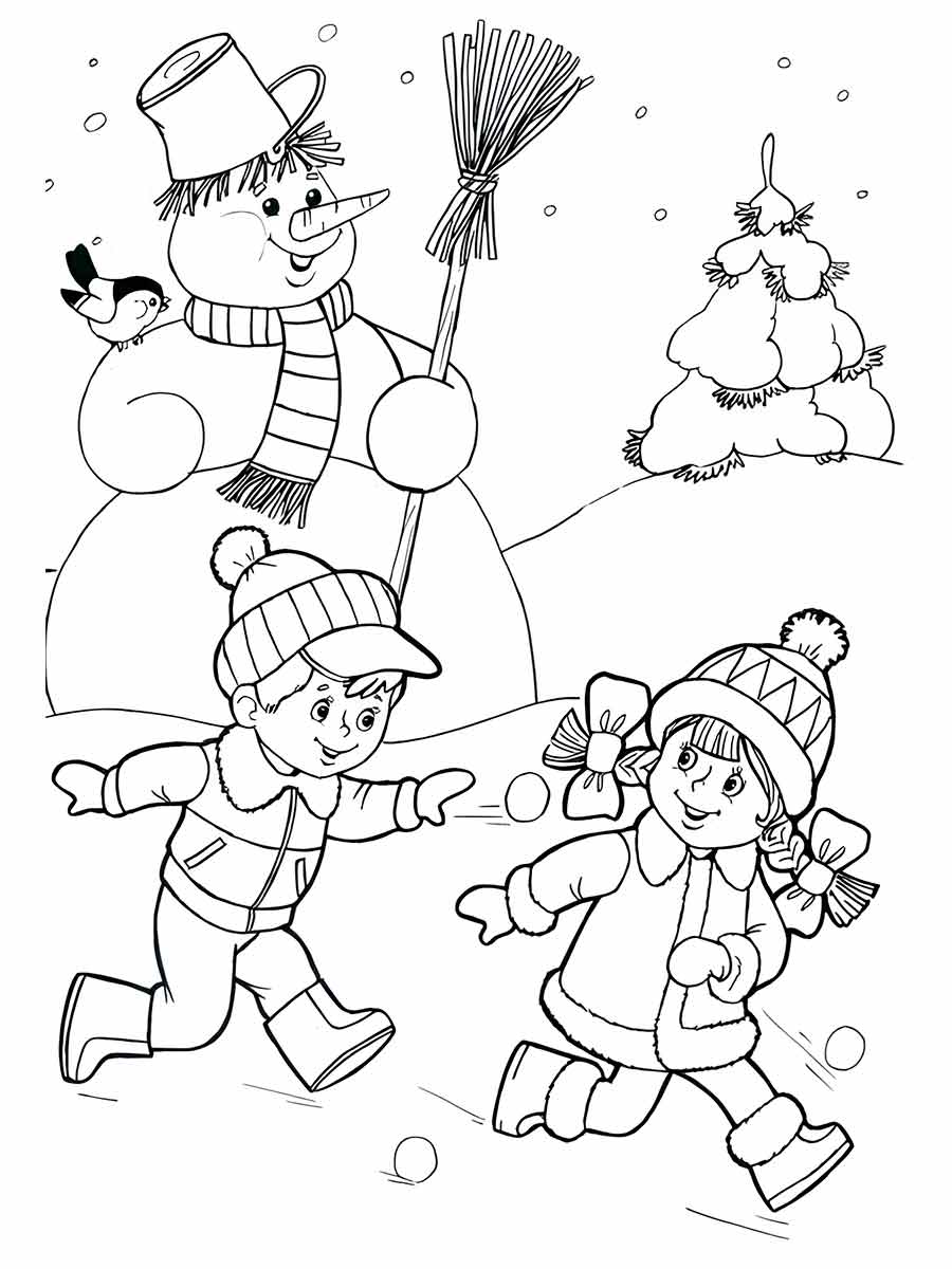 desenho meninos na neve para colorir