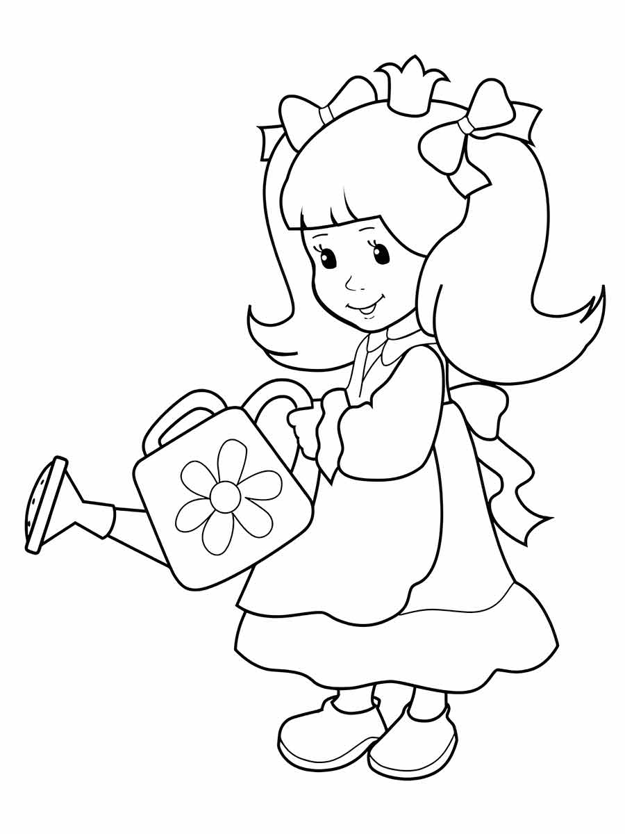 menina irrigando desenho infantil para colorir