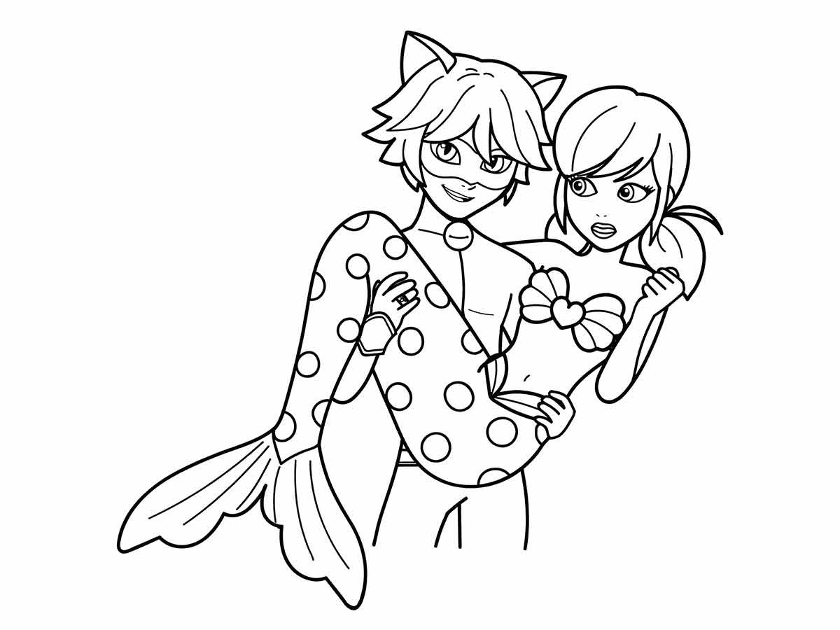 desenhos cat noir ladybug sereia para colorir