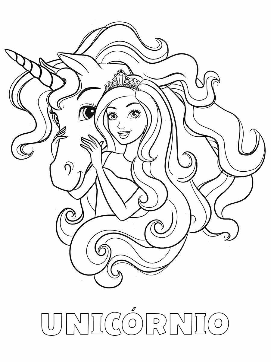 barbie com unicornio magico para colorir pintar 66