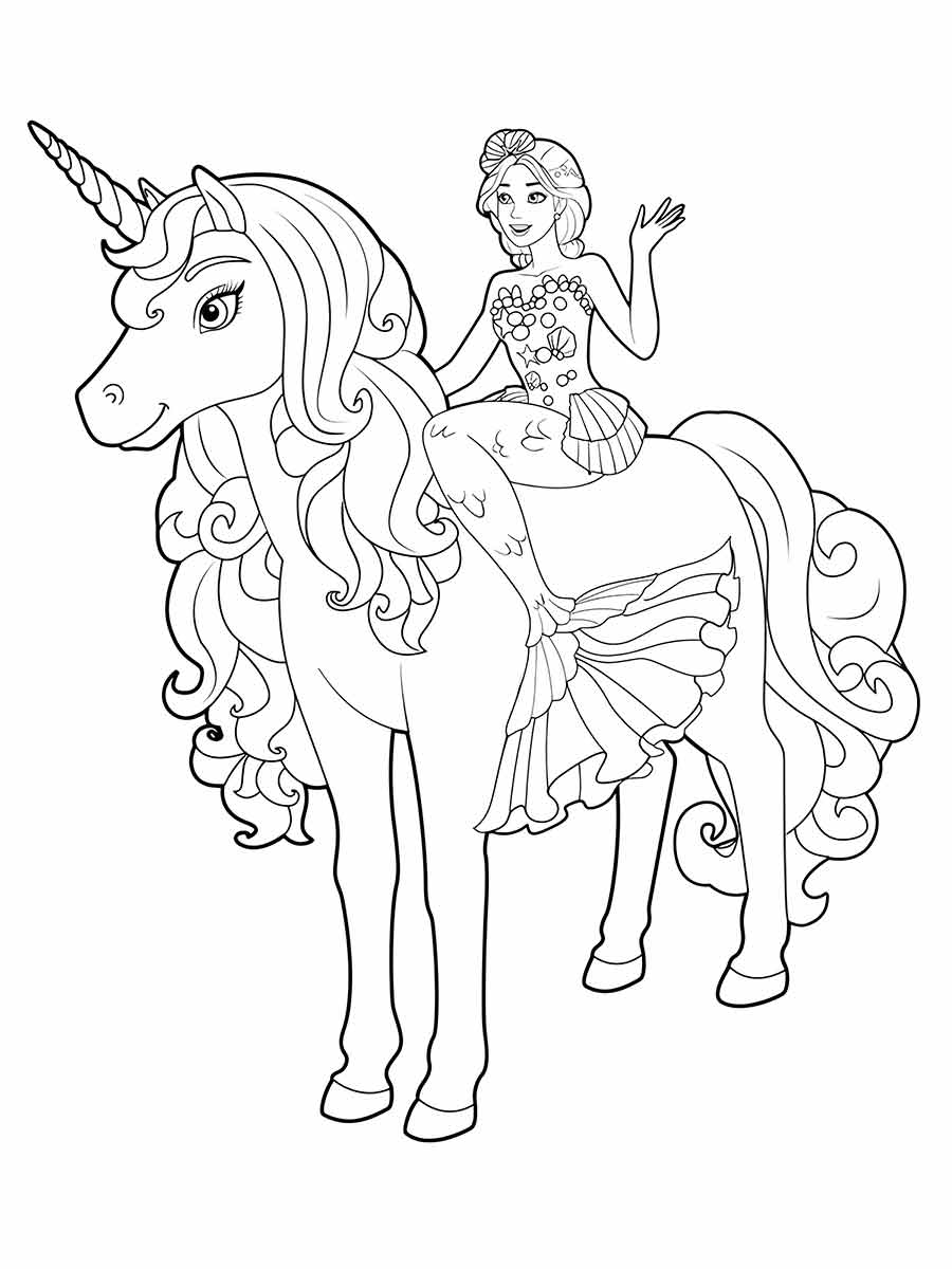 barbie com unicornio magico para colorir pintar 67