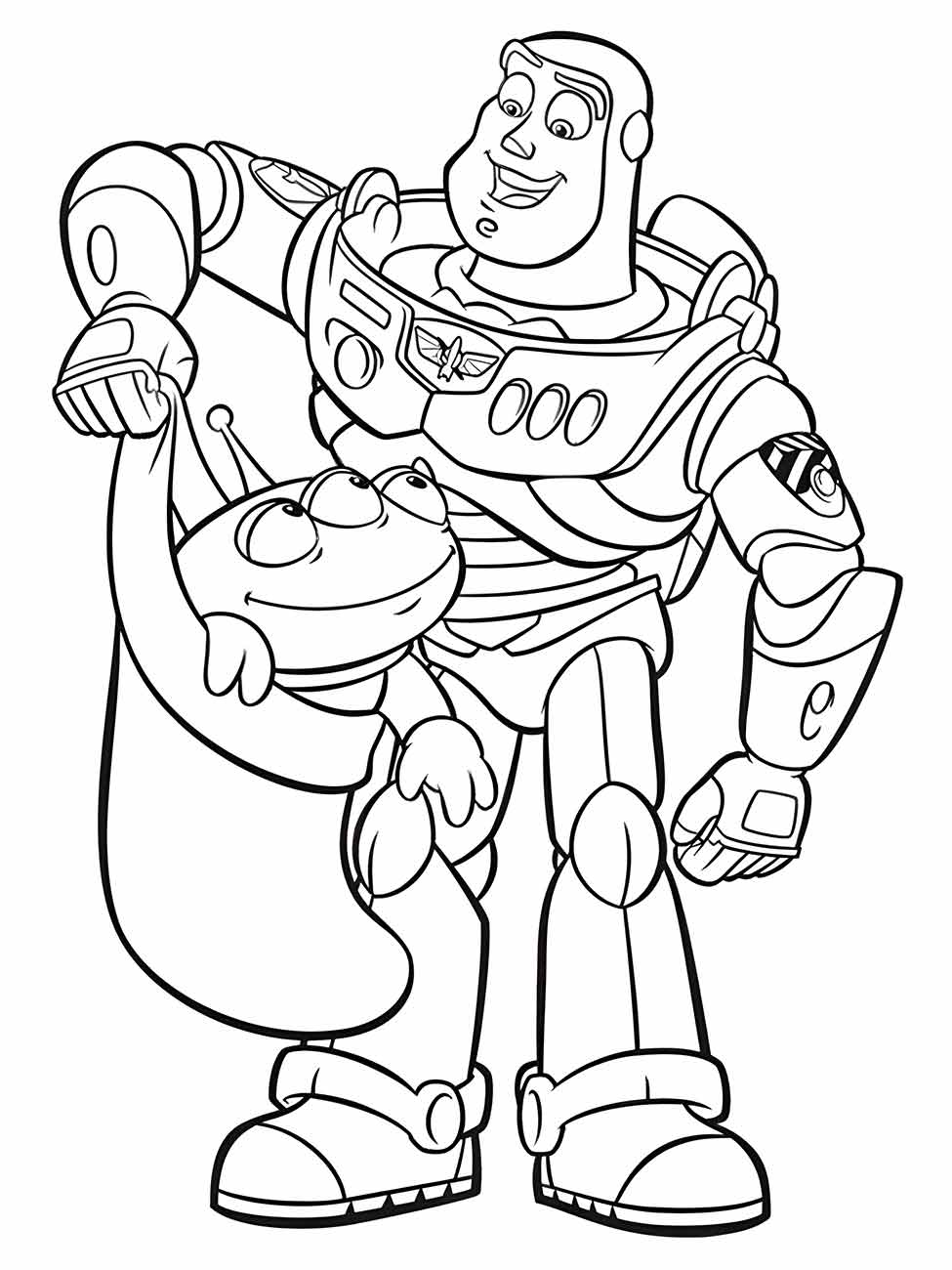 desenho de buzz lightyear e squeeze toy aliens para colorir