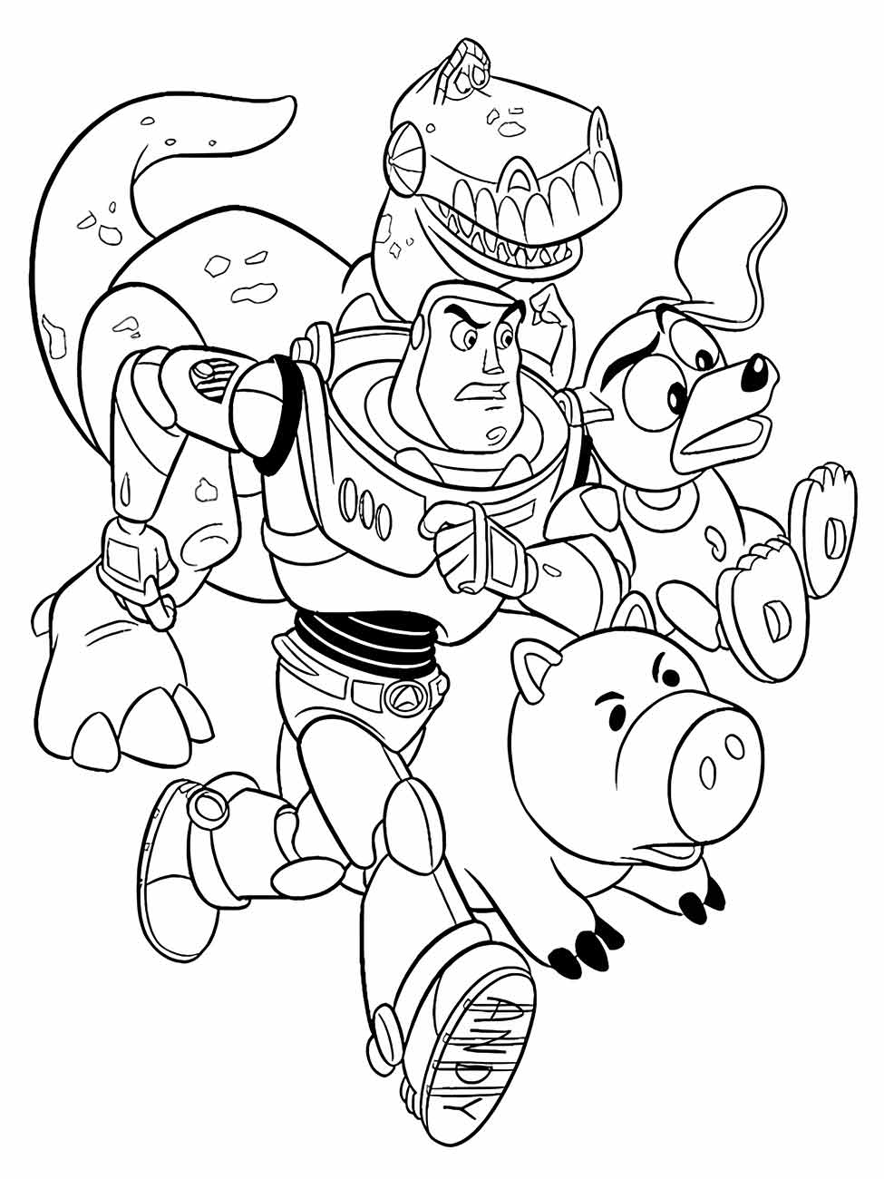 desenho de buzz lightyear rex e porquinho para colorir