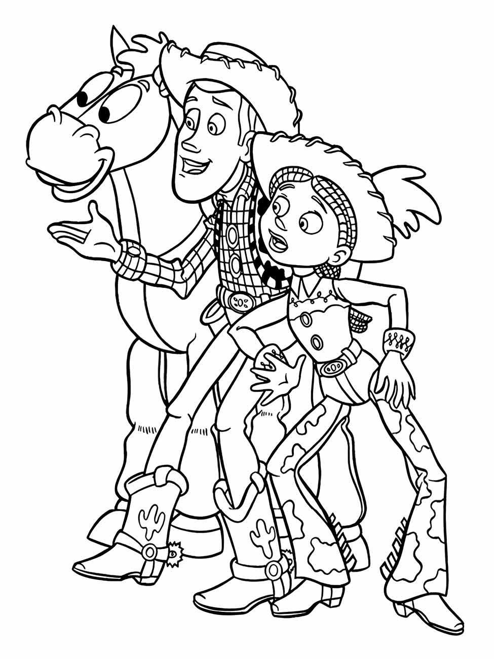 desenho de woody jessie e bullseye para colorir