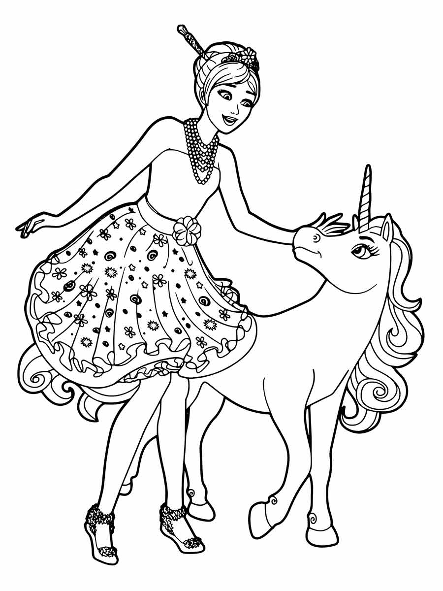 desenho unicornio com barbie para colorir