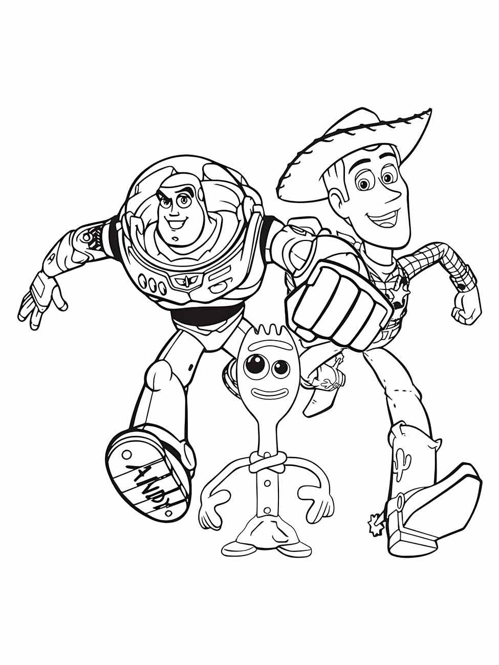 desenhos de woody buzz lightyear e garfinho para colorir 1