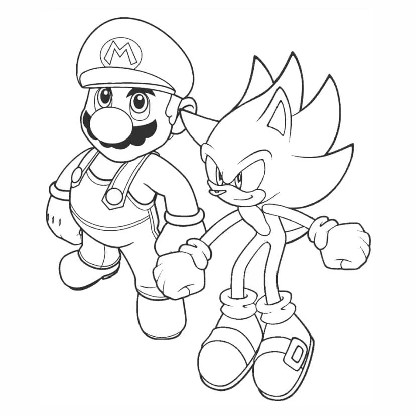 sonic e mario para colorir desenho infantil