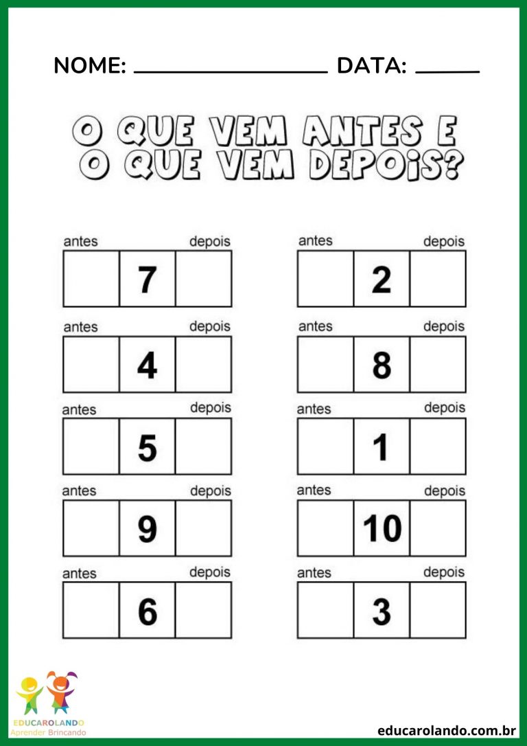 Atividade matemárica sucessor e antecessor para imprimir