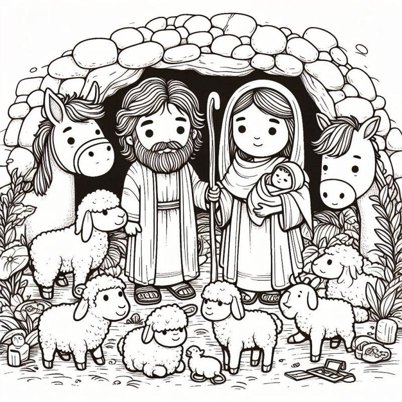 cena nascimento jesus natal desenho para colorir