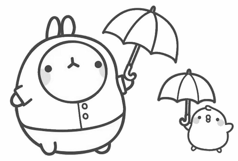 Molang e Piu Piu na chuva