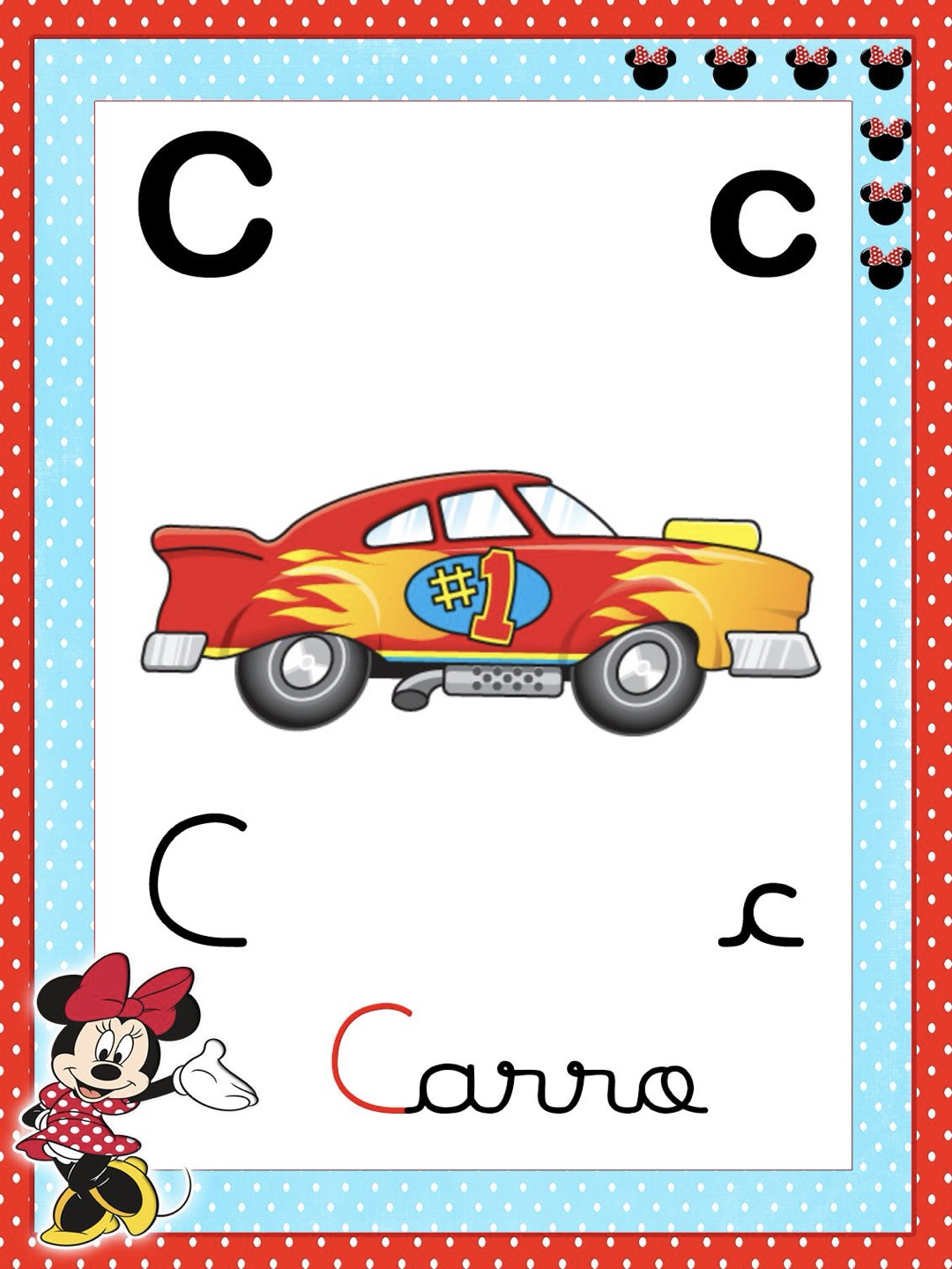 Letra 3 - Alfabeto 4 Letras Ilustrado Mickey e Minnie para Imprimir para imprimir
