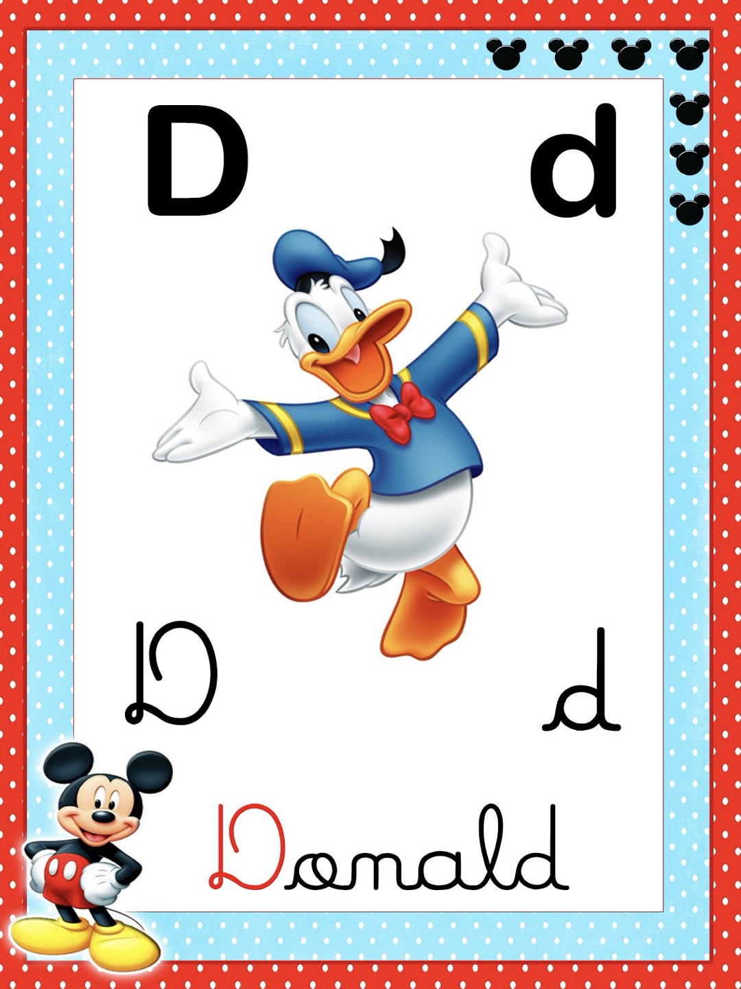 Letra 4 - Alfabeto 4 Letras Ilustrado Mickey e Minnie para Imprimir para imprimir