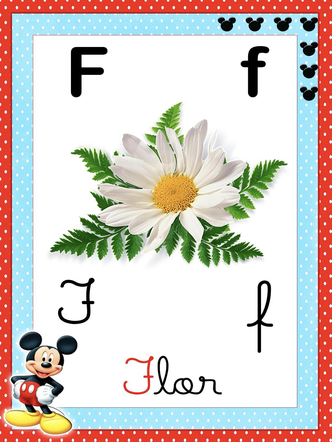 Letra 6 - Alfabeto 4 Letras Ilustrado Mickey e Minnie para Imprimir para imprimir