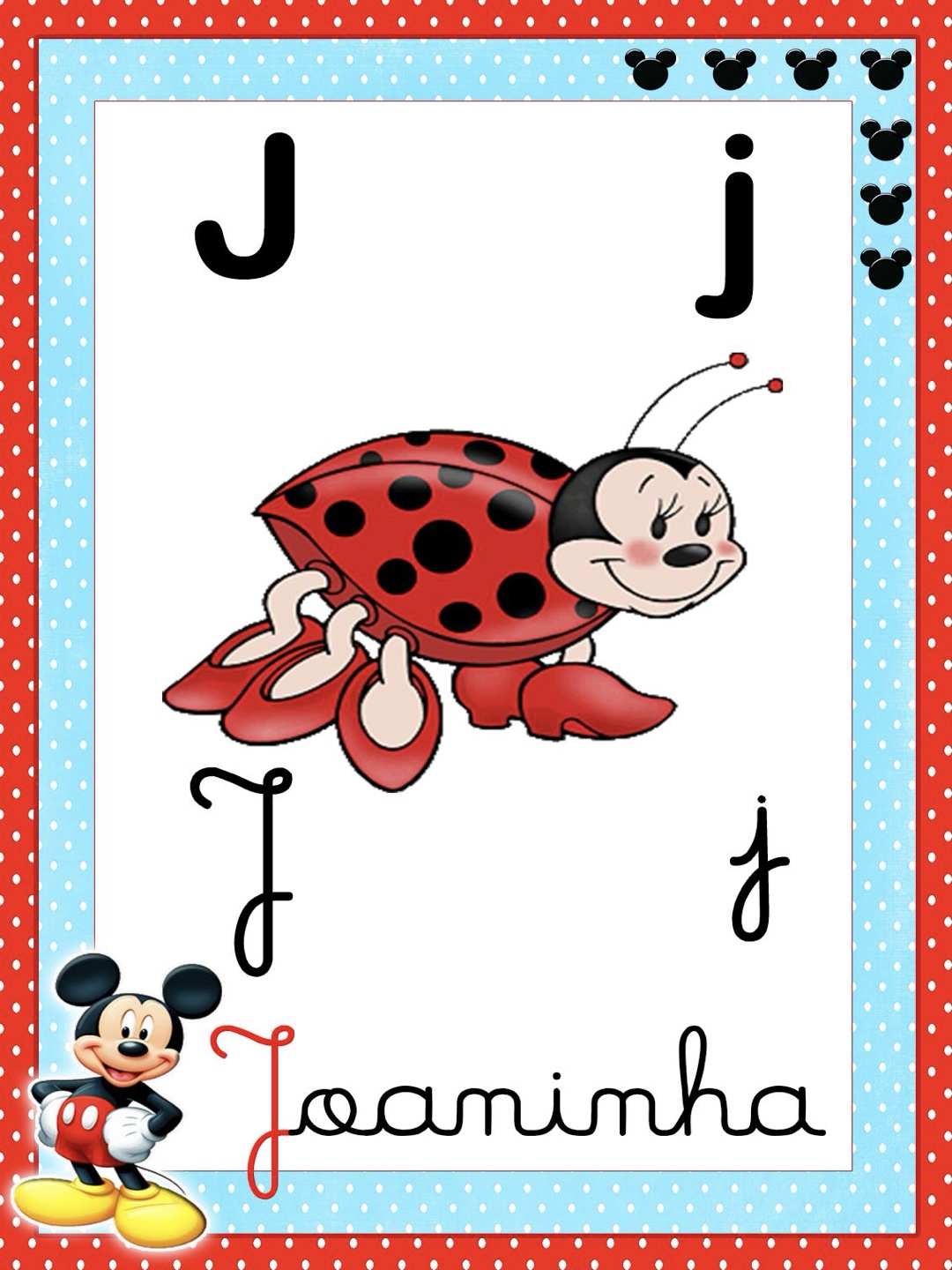 Letra 10 - Alfabeto 4 Letras Ilustrado Mickey e Minnie para Imprimir para imprimir