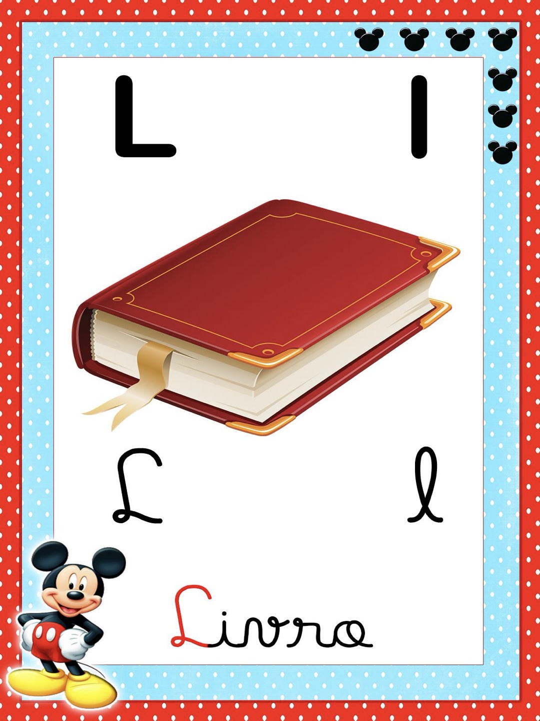 Letra 12 - Alfabeto 4 Letras Ilustrado Mickey e Minnie para Imprimir para imprimir