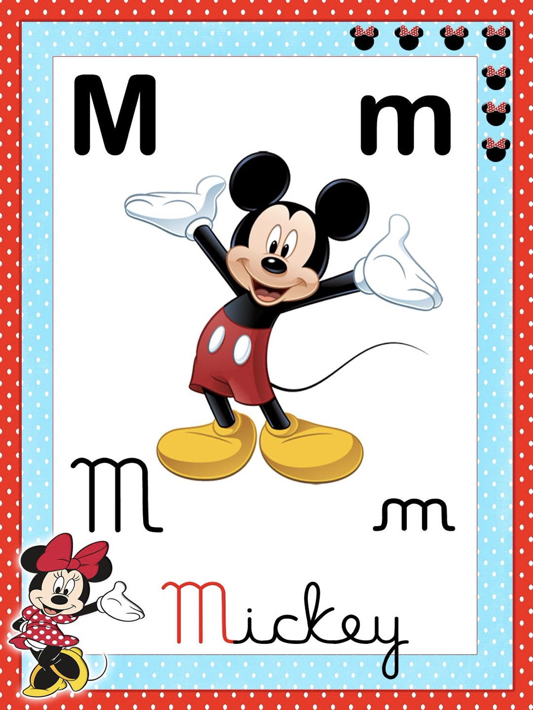 Letra 13 - Alfabeto 4 Letras Ilustrado Mickey e Minnie para Imprimir para imprimir