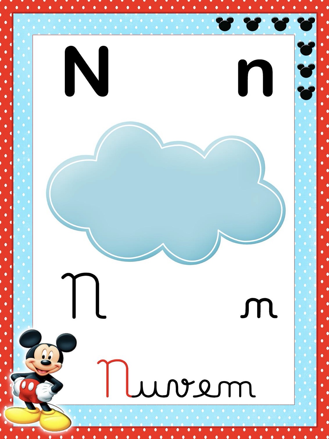 Letra 14 - Alfabeto 4 Letras Ilustrado Mickey e Minnie para Imprimir para imprimir